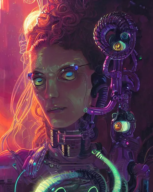 Image similar to a cyberpunk close up portrait of cyborg medusa, electricity, snakes in hair, sparks, bokeh, soft focus, by paul lehr, jesper ejsing