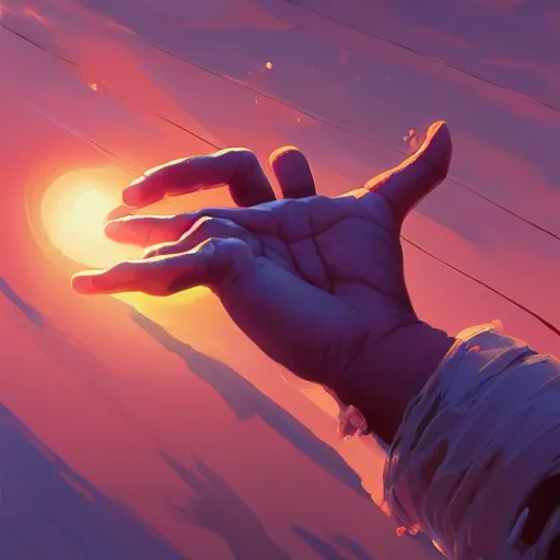 Image similar to a hand reaching out to another hand, behance hd by jesper ejsing, by rhads, makoto shinkai and lois van baarle, ilya kuvshinov, rossdraws global illumination ray tracing hdr radiating a glowing aura