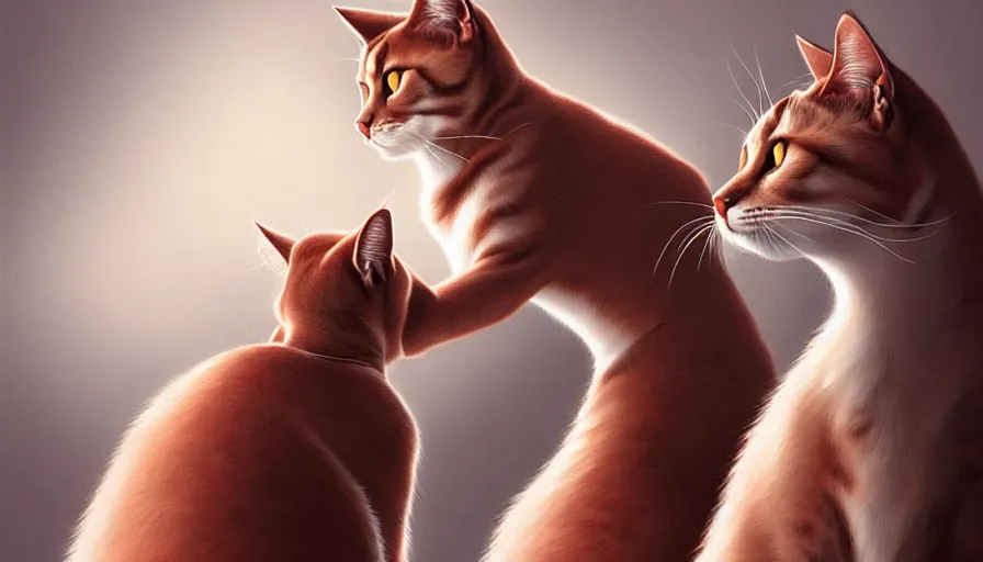 Image similar to artwork of really tall sitting cats by artgerm, thick brush, 4 k resolution