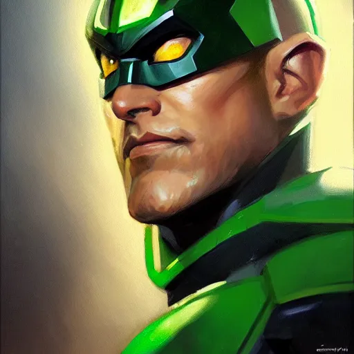 Image similar to greg manchess portrait painting of armored green lantern as overwatch character, medium shot, asymmetrical, profile picture, organic painting, sunny day, matte painting, bold shapes, hard edges, street art, trending on artstation, by huang guangjian and gil elvgren and sachin teng