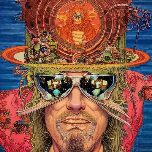 Image similar to portrait of crazy hippy man, symmetrical, by yoichi hatakenaka, masamune shirow, josan gonzales and dan mumford, ayami kojima, takato yamamoto, barclay shaw, karol bak, yukito kishiro