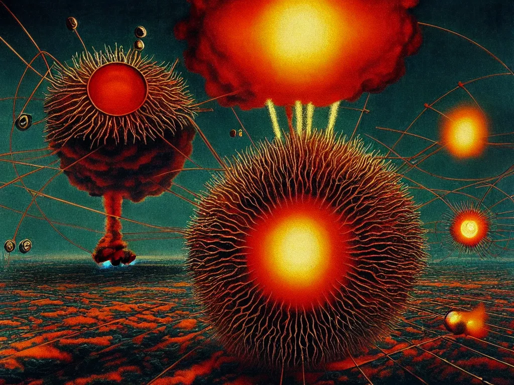 Prompt: highly detailed photo of atomic explosion, trending on deviantart, neo surrealism, sharp focus, a lot of little details, octane, masterpiece, art by max ernst