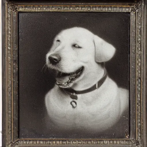 Image similar to victorian portrait of a smiling dog