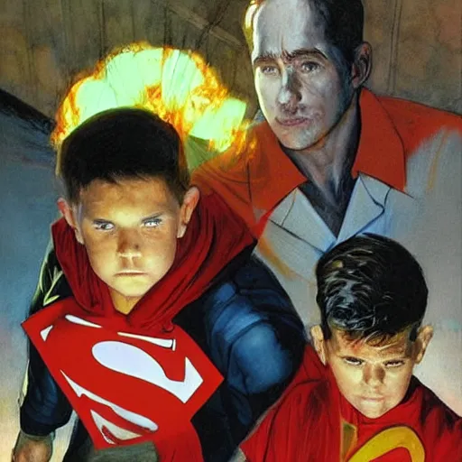 Image similar to Alex Ross and Sergio Bleda and Jérémy Petiqueux and Alex Maleev artwork of a portrait of a boy super scientest