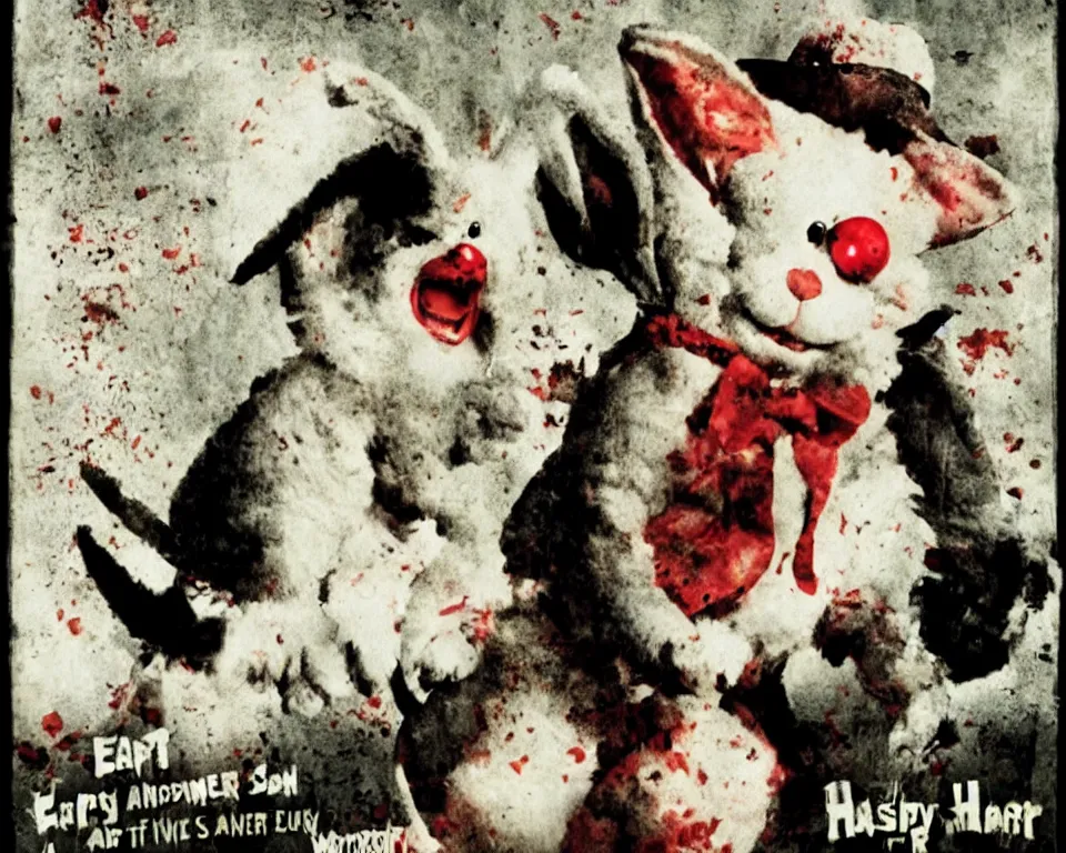 Image similar to a horror movie poster featuring the easter bunny