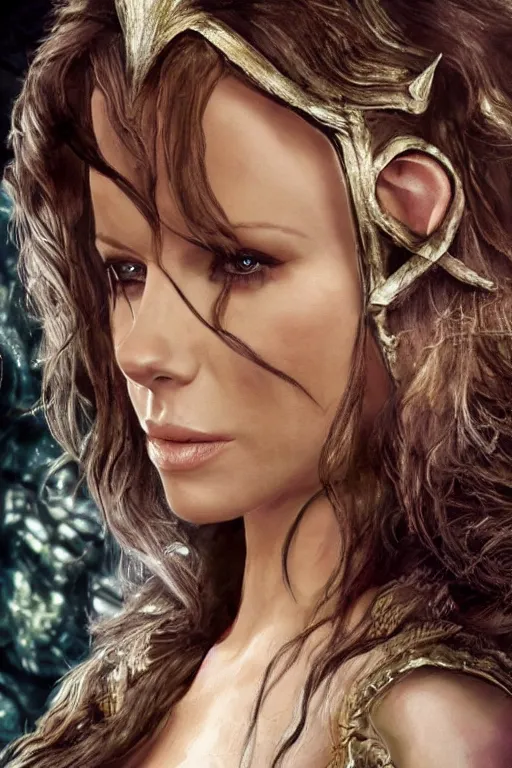 Image similar to kate beckinsale as elven Princess, hyper realistic, sharp focus