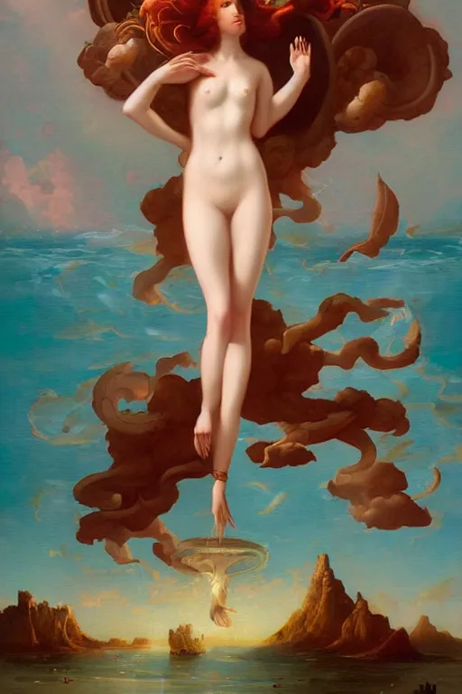 Image similar to The Birth of Venus by Peter Mohrbacher in the style of Gaston Bussière, Art Nouveau