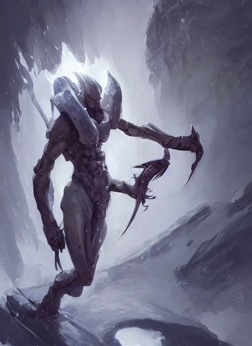 Prompt: damiano david sitting on a small icicle, elegant, realistic, digital painting, concept art, smooth, sharp focus, illustration, from starcraft by ruan jia and mandy jurgens and artgerm and william - adolphe bouguerea