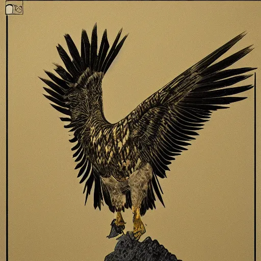 Image similar to high contrast golden eagle by aubrey beardsley, cycles render