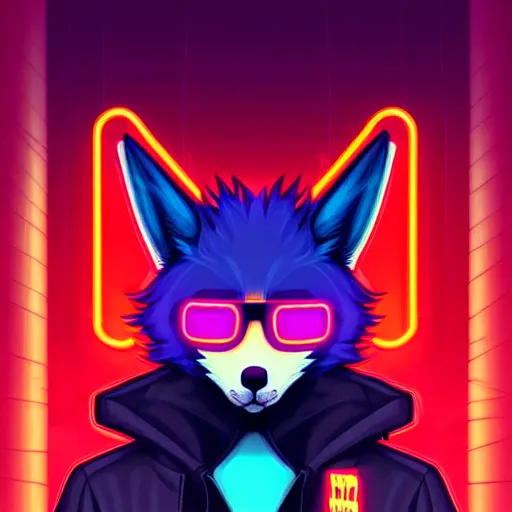 Image similar to beautiful furry digital art portrait commission of an androgynous furry anthro fox fursona wearing punk clothes in the streets of a cyberpunk city. neon signs. character design by charlie bowater, ross tran, artgerm, and makoto shinkai