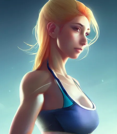 Prompt: beautiful portrait of a gorgeous personal trainer who looks like Nami , character design by charlie bowater, ross tran, artgerm, and makoto shinkai, detailed, soft lighting, rendered in octane