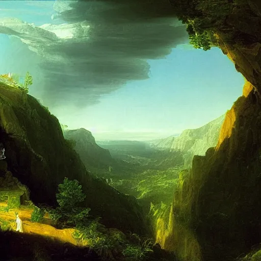 Image similar to the uncanny valley, portrait by thomas cole
