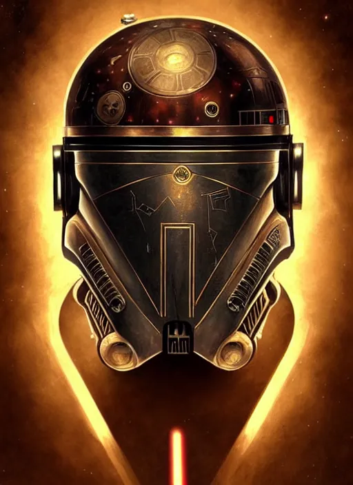 Image similar to steam punk star wars helmet, star wars, beautiful glowing lights, sci - fi, stunning, intricate, elegant. highly detailed, digital painting. artstation. smooth. sharp focus. illustration. art by artgerm and greg rutkowski and alphonse mucha