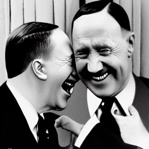 Image similar to “Very photorealistic photo of Hitler and Joe Biden laughing together, award-winning details”