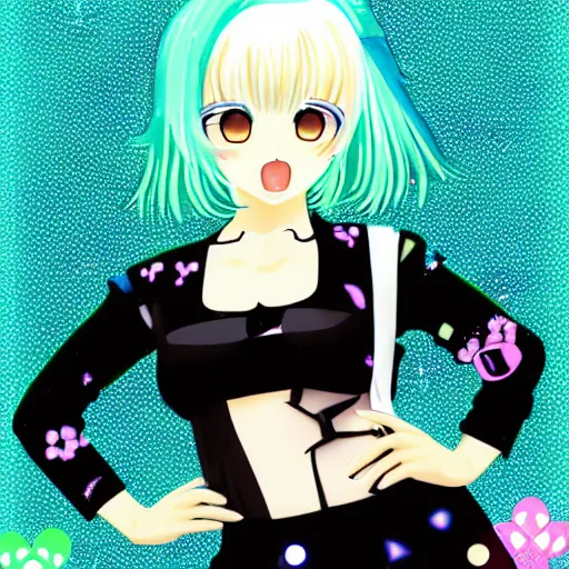 Prompt: a gorgeous cute kawaii big eye anime girl, juicy lips, with white hair in the style of idol _ master n 6 4 graphics, portrait, shining, glitter