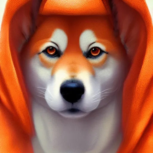 Image similar to a aesthetic award winning commission of a antrho shiba inu wearing an orange hoodie,art by greg rutkowski,character design by charles bowater,ross tran,hyperdetailed,photorealistoc,detailed face,4k,cute,artstation,deviantart