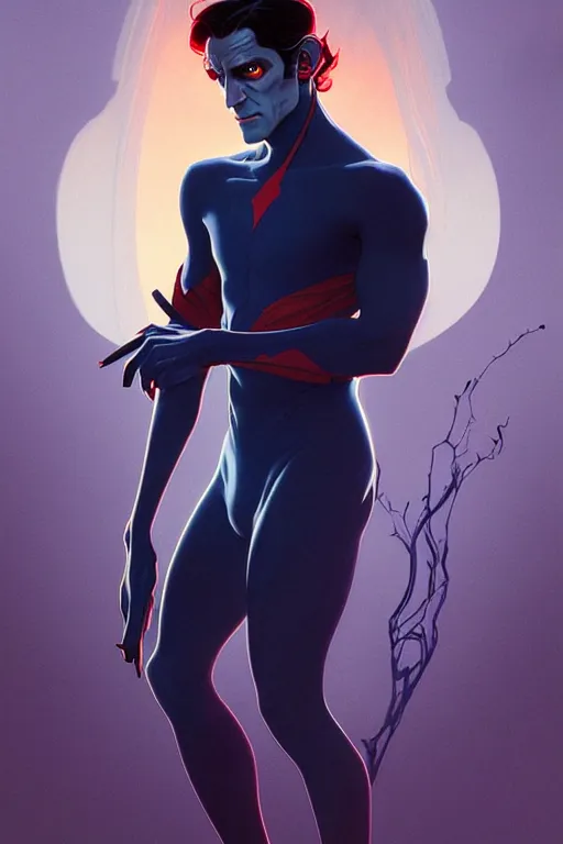 Prompt: a portrait of nightcrawler, fantasy, sharp focus, intricate, elegant, digital painting, artstation, matte, highly detailed, concept art, illustration, ambient lighting, art by ilya kuvshinov, artgerm, alphonse mucha, and greg rutkowski