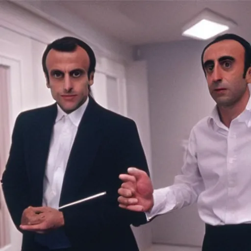 Prompt: Macron and Zemmour in American Psycho (1999)