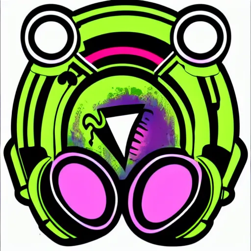 Image similar to svg sticker of a Pop-Wonder Alien-Bog-Monster-Swamp-Rat-Thunder-Coot-Racing-Fan at a rave, spinning records, giant headphones rocking out, wearing headphones, huge speakers, dancing, rave, DJ, spinning records, digital art, amazing composition, rule-of-thirds, award-winning, trending on artstation, featured on deviantart