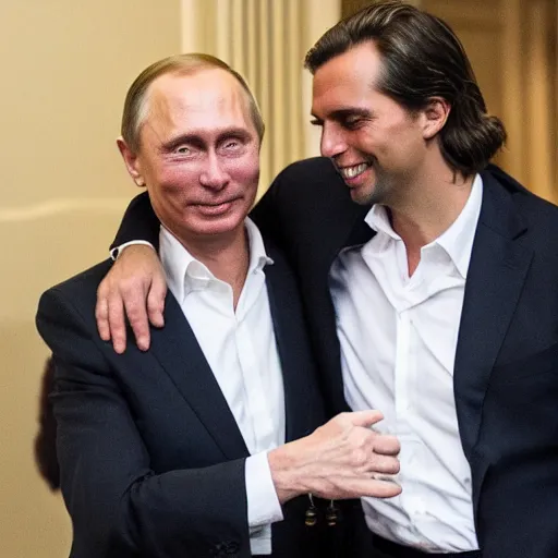 Prompt: thierry baudet hugging vladimir putin