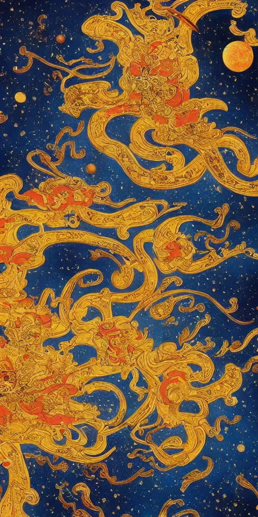 Image similar to oriental painting of space, 8 k resolution, highly detailed