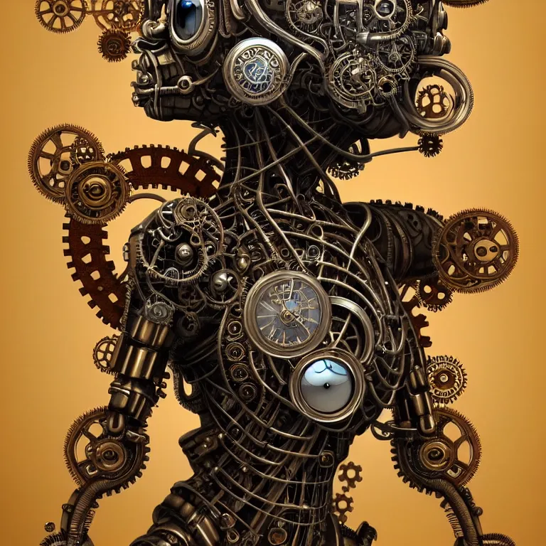 Prompt: steampunk cybernetic biomechanical ganesh, front facing, symmetric, 3 d model, very coherent symmetrical artwork, unreal engine realistic render, 8 k, micro detail, intricate, elegant, highly detailed, centered, digital painting, artstation, smooth, sharp focus, illustration, artgerm, tomasz alen kopera, wlop
