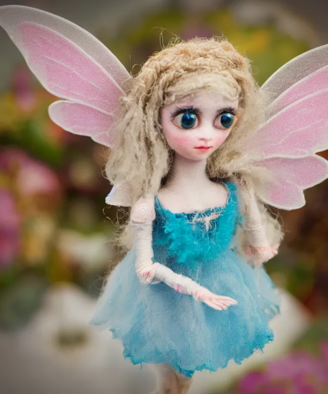 Image similar to high quality presentation photo of a detailed fairy doll in the style of Nicoletta Ceccoli photography 4k f1.8 anamorphic bokeh 4k Canon Nikon