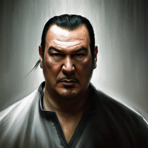 Image similar to sad steven seagal in jail cell, cell bars, cell bars, cell bars, cell bars, cell bars, cell bars, intricate, highly detailed, digital painting, artstation, concept art, smooth, sharp focus, illustration, art by greg rutkowski