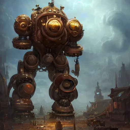 Prompt: a Steam powered mechanical golem, forward facing angle, matte background, concept art, character design, stunning 3d render , art by Tooth Wu and justin gerard and Blizzard studios, 8k octane beautifully detailed render, post-processing, extremely hyperdetailed, intricate complexity, epic composition, grim yet sparkling atmosphere, masterpiece, trending on artstation