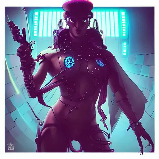 Image similar to “oni genie as cyberpunk dictator, similar to Aku from Samurai Jack, D&D, fantasy, intricate, cinematic lighting, highly detailed, digital painting, artstation, concept art, smooth, sharp focus, illustration, art by Artgerm and Greg Rutkowski and Alphonse Mucha”