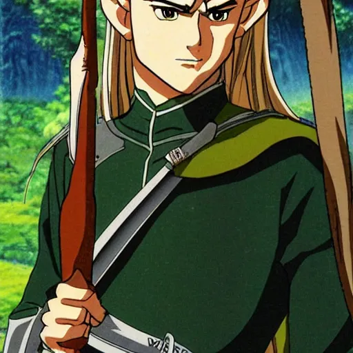 Image similar to legolas from the anime lord of the rings (1986), studio ghibli, very detailed, realistic