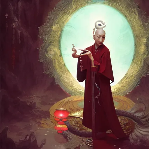 Image similar to a chinese taoist priest, like andy lau, immortal taoist bones, affable ， style of tom bagshaw, cedric peyravernay, peter mohrbacher, victo nga, 4 k hd illustrative wallpaper, animation style, chinese style