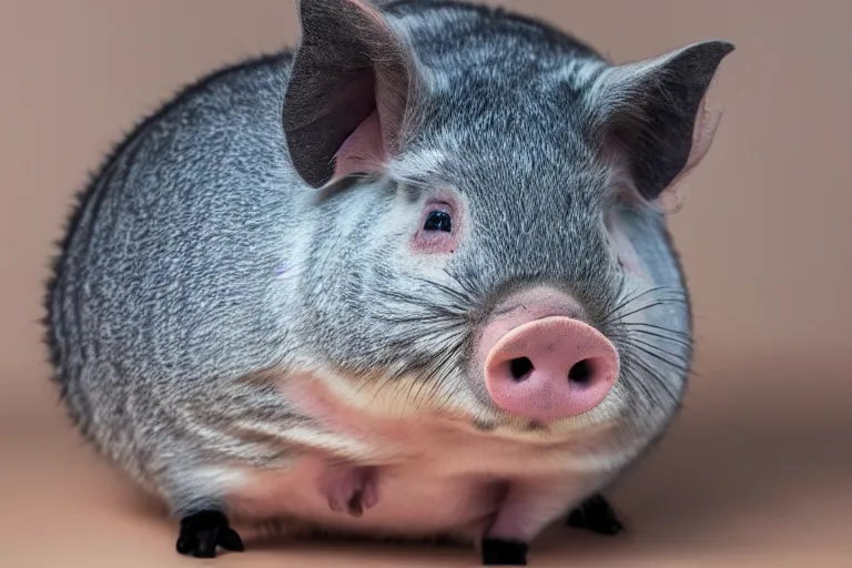 Prompt: a pig chinchilla!!! hybrid! hyper realistic!! realistic lighting!! wildlife photographer of the year!!! bold natural colors, national geographic, hd, wide angle, 8 k