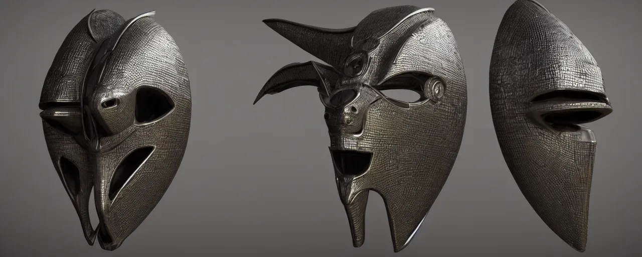 Prompt: futuristic cyberpunk african senufo mask, highly detailed, very powerful, photorealistic camera shot, bright studio setting, studio lighting, crisp quality and light reflections, unreal engine 5 quality render