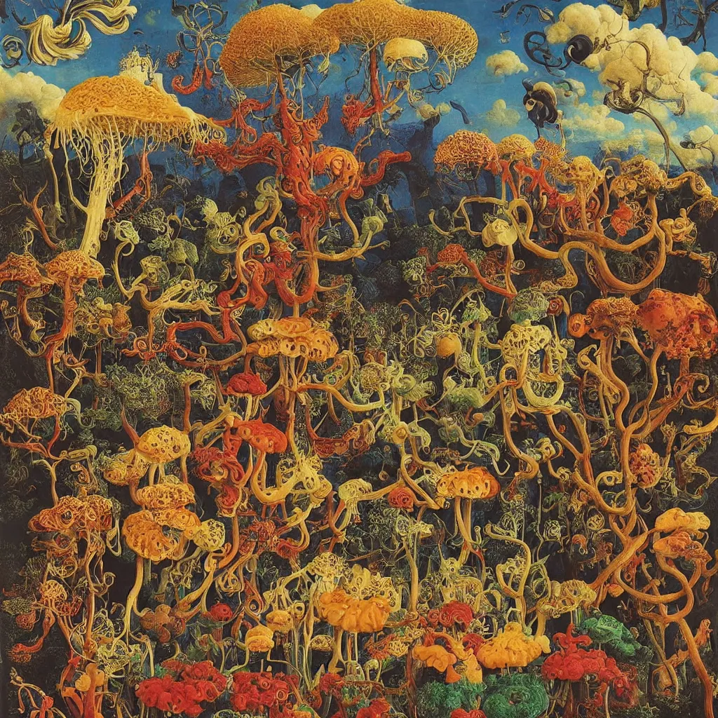 Prompt: a single colorful! ( lovecraftian ) fungus arch white! clear empty sky, a high contrast!! ultradetailed photorealistic painting by jan van eyck, audubon, rene magritte, agnes pelton, max ernst, walton ford, andreas achenbach, ernst haeckel, hard lighting, masterpiece