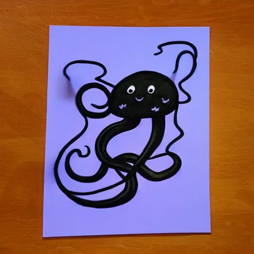 Image similar to a cute art of black ink slime in form of liquid black cat with tentacles , claymation, Aardman animation, dnd slime art