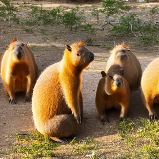 Prompt: A photo of a group of capybaras having a business meeting , 4K, high quality