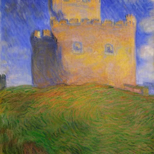 Image similar to castle siege, ultrawide, oil on canvas, by Monet