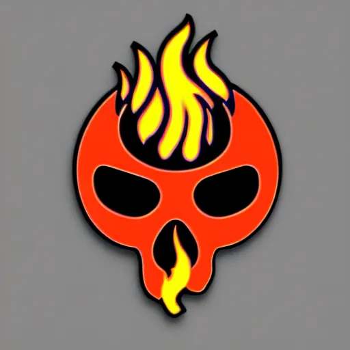 Prompt: retro minimalistic scary menacing clean skull with fire flame enamel pin, concept art