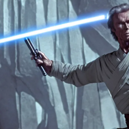 Prompt: clint eastwood as a jedi in star wars episode 3, 8k resolution, full HD, cinematic lighting, award winning, anatomically correct