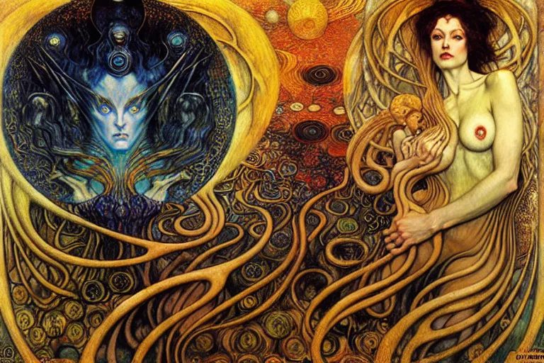 Image similar to Divine Chaos Engine by Karol Bak, Jean Delville, William Blake, Gustav Klimt, and Vincent Van Gogh, symbolist, visionary