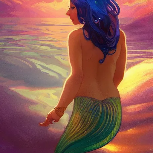 Image similar to a mermaid with a beautiful fin swimming underwater, cinematic lighting, soft bokeh, fantasy, modern, colourful, highly detailed, digital painting, artstation, deviantart, concept art, sharp focus, illustration, alphonse mucha, edward hopper