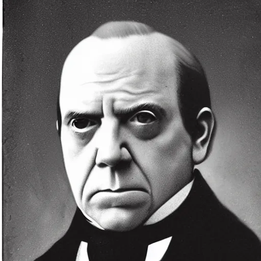 Prompt: an facial portrait of a paul giamatti portraying united states president james k. polk!, tuxedo, mullet, 1 8 4 0, a portrait by john fulton folinsbee, trending on pinterest, american romanticism, creative commons attribution, ambrotype, associated press photo