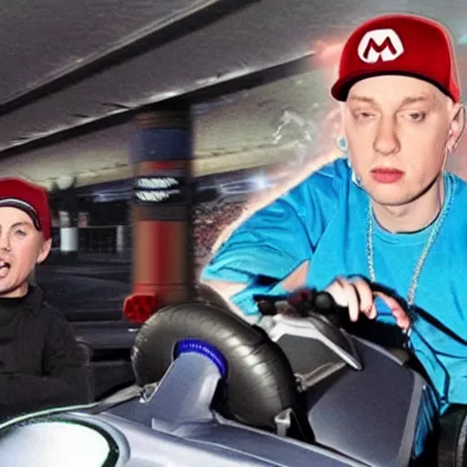 Prompt: eminem in mario kart