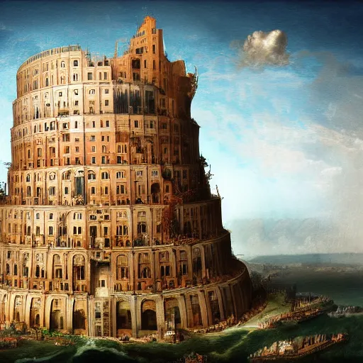 Prompt: digital artwork version of the wired mechanical tower of babel