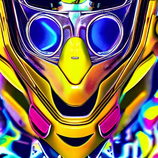 Prompt: a close up of a catchers mask on a colorful background, cyberpunk art by esao, featured on behance, orphism, behance hd, kinetic, trance compilation cd