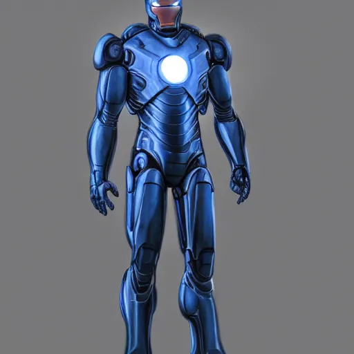Image similar to H.R. Giger design of Iron Man, full body details, smooth, sharp focus, illustration, realistic, cinematic, artstation, award winning, rgb, ethereal blue lighting, 8K, H 1088