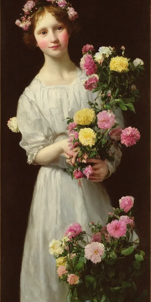 Image similar to A beautiful girl holding flowers in her hand, Anderson, Sophie