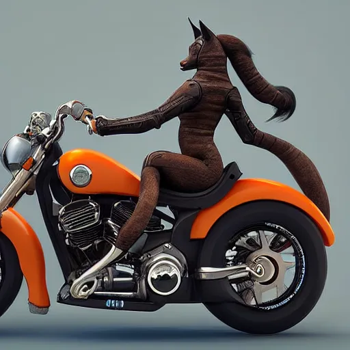 Image similar to cute caracal riding a harley davidson motorcycle, hyper detailed, digital art, trending in artstation, cinematic lighting, studio quality, smooth render, unreal engine 5 rendered, octane rendered