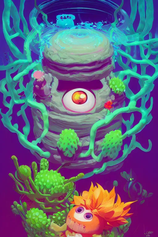 Image similar to roots cactus sushi cristal smurf ghost creature animal sushi cristal very big eye roots cactus elemental flush of force nature micro world fluo fishscale, behance hd by jesper ejsing, by rhads, makoto shinkai and lois van baarle, ilya kuvshinov, rossdraws radiating a glowing aura global illumination ray tracing hdr